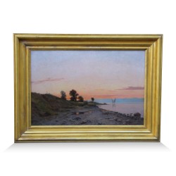 Une oeuvre \"Coucher de soleil sur le lac Léman\" signé Nathanael Lemaître (1831-1897)